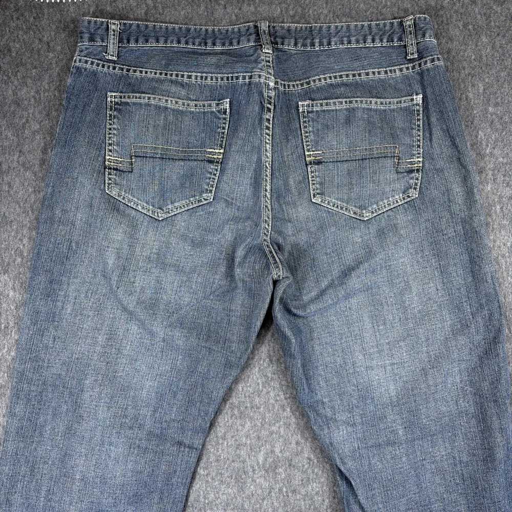 Alfani Men Jeans 36x32 Blue Denim Straight Leg‎ Cotton Casual Faded Look